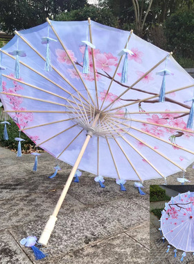超仙古风花瓣流苏伞ins摆摊绸布伞拍照道具舞蹈伞工艺古典油纸伞