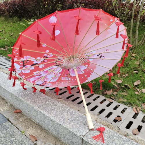 古风汉服流苏伞舞蹈演出伞拍照道具伞跳舞绸布伞工艺古典油纸伞 - 图2