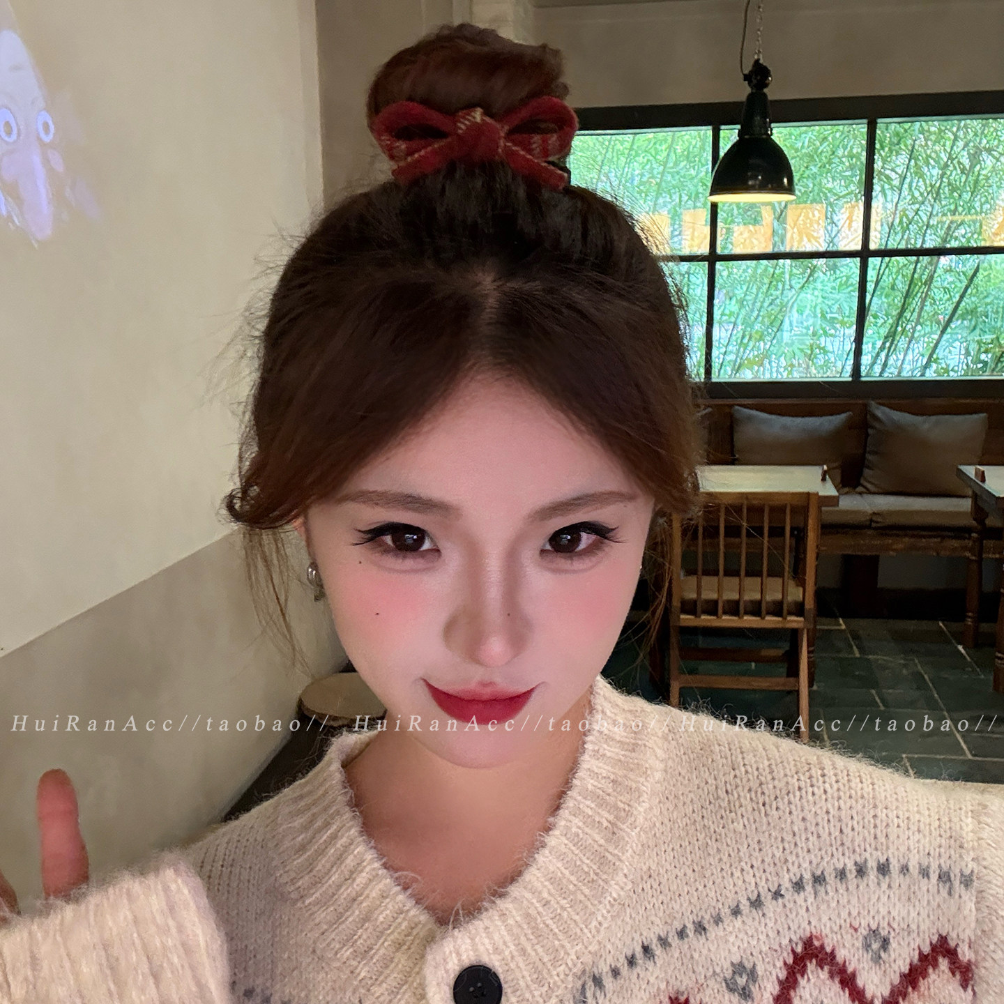 新年喜庆红色毛呢蝴蝶结发圈女2026新款丸子头发绳橡皮筋甜美发饰,淘宝优惠券,粉丝福利购,淘宝优惠卷