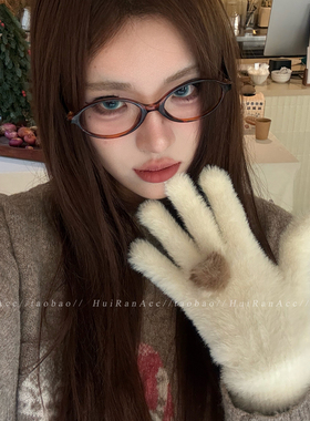 可爱兔耳朵针织手套女冬季可触屏