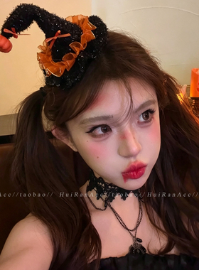 万圣节暗黑哥特风玫瑰女巫帽发夹