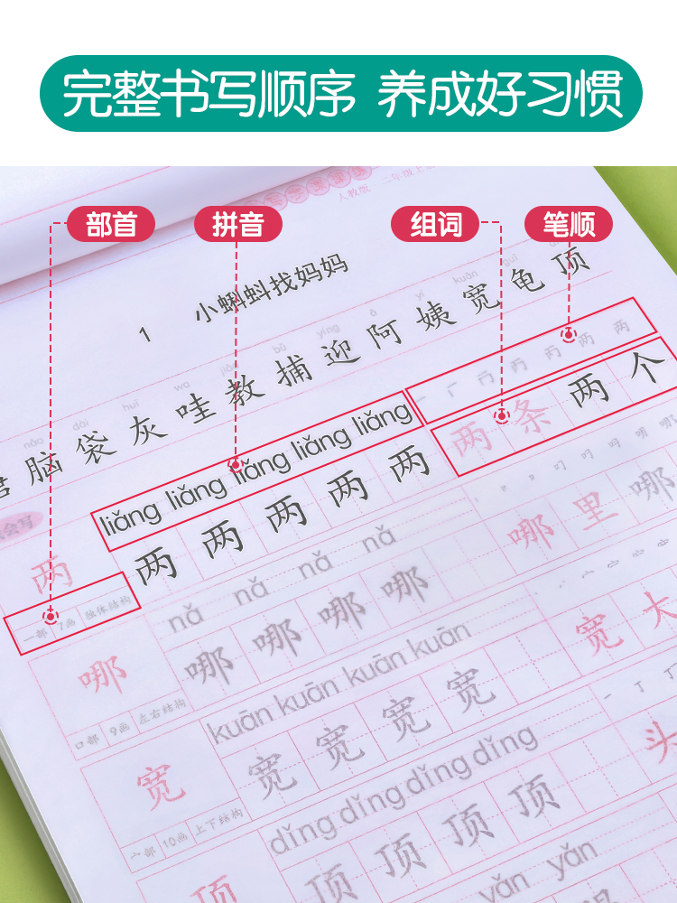 二年级三上册下册同步字帖人教版一年级练字正楷小学生临摹练字帖贴每日一练初学者神器语文专用汉字笔画笔顺偏旁部首本儿童写字帖-图2