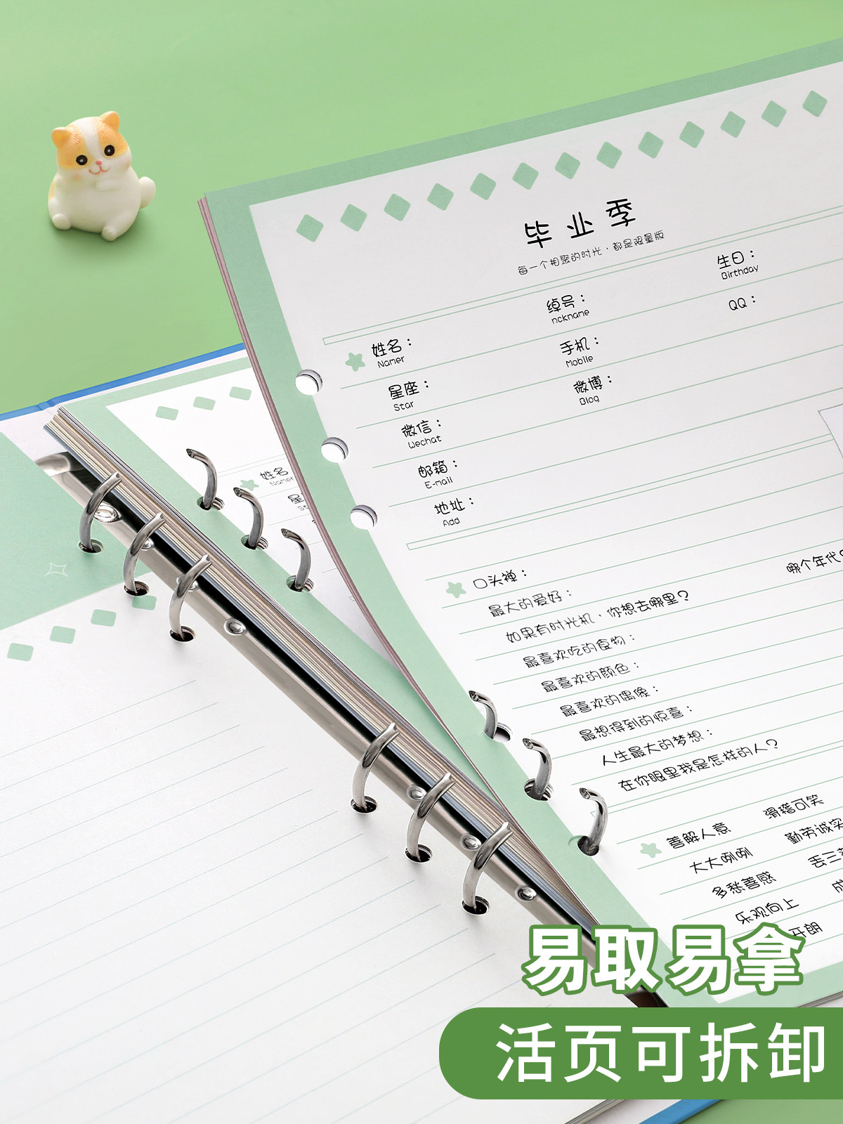 同学录小学生六年级毕业纪念册2024新款高颜值女生活页本简约成长手册小众高级感初中男生通讯录留言本册礼物