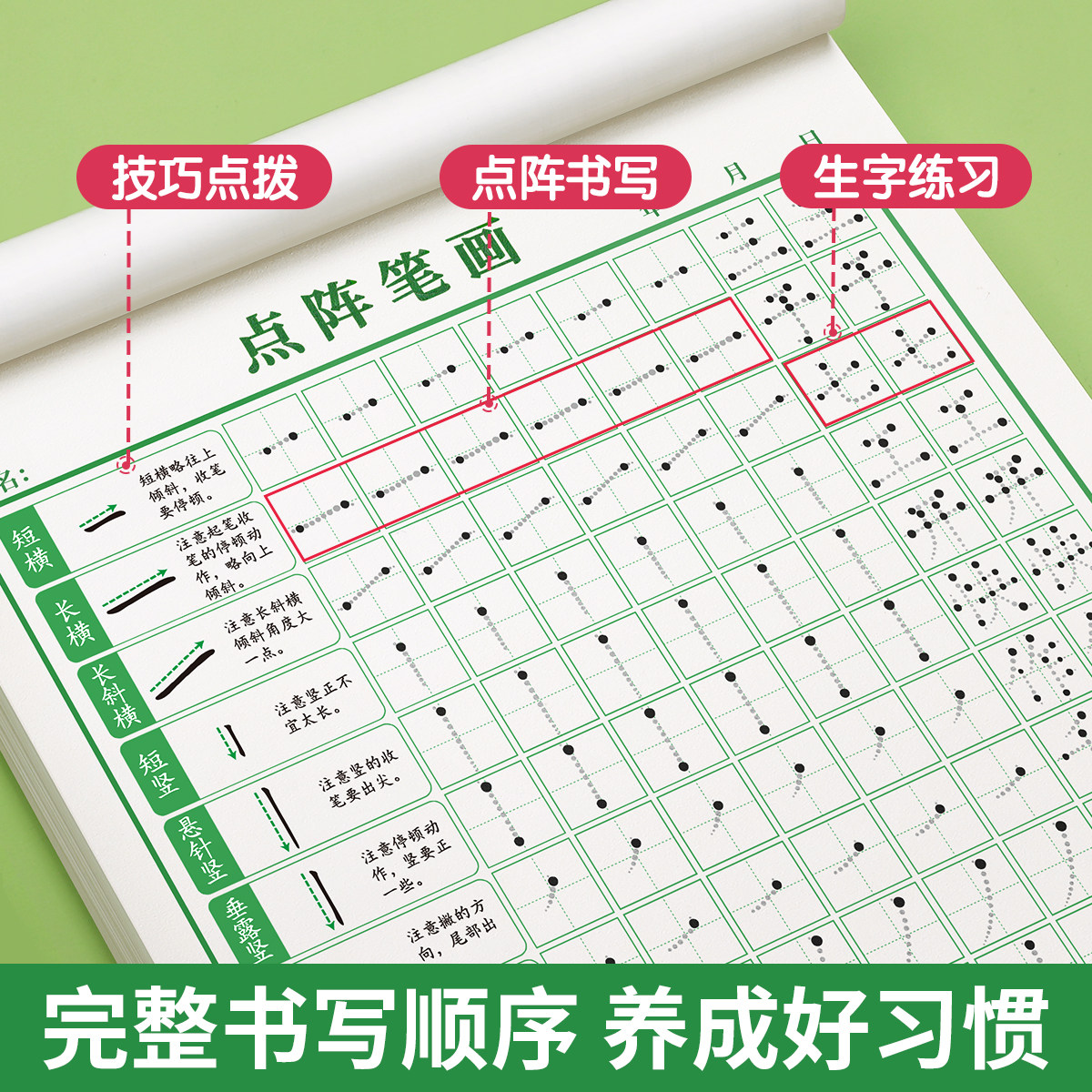 1-6年级控笔训练字帖笔画笔顺练字帖小学生专用偏旁部首练字本硬笔书法专项练习每日一练初学者基础入门套装点阵儿童幼儿园一年级