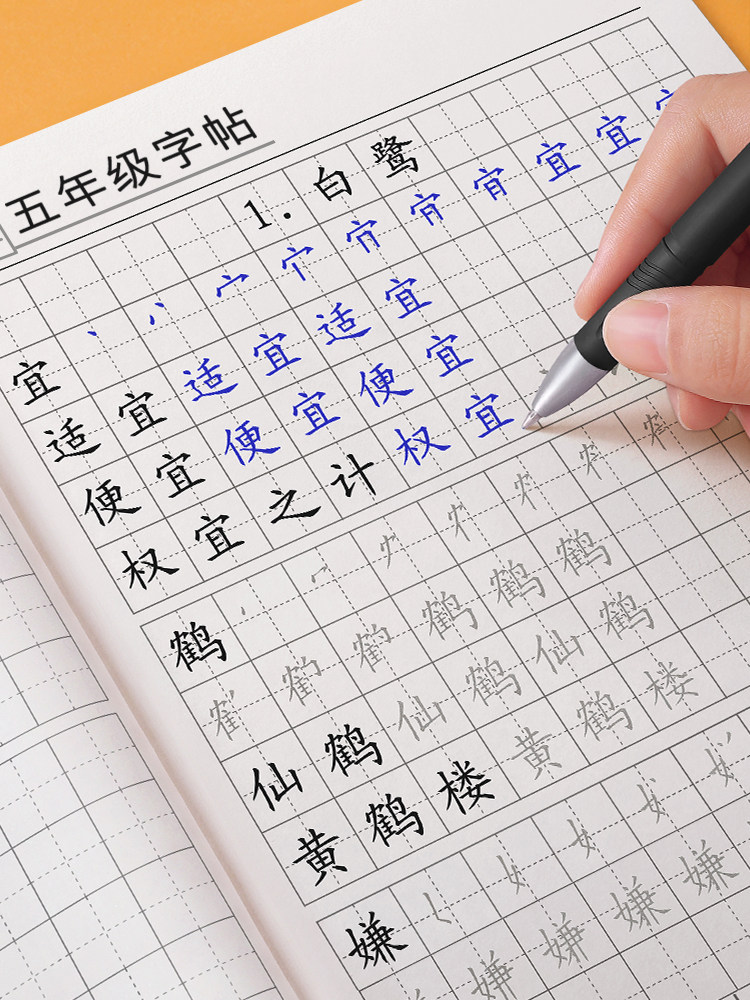 五年级上册下册字帖人教版同步语文练字帖生字组词练习小学生笔画笔顺每日一练正楷钢笔专用楷书练字本硬笔书法神器写字帖小学描红