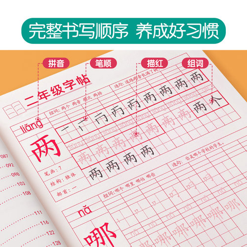 二年级三年级上册下册生字同步练字帖人教版语文字帖楷书小学生儿童正楷书法笔画笔顺描红练字本偏旁部首每日一练一写字专用课课练 - 图3