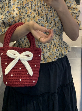diy小月编织蝴蝶结水桶包手工DIY