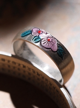 超仙纯银民族风足银珐琅彩戒指