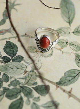 纯银饰品南红玛瑙复古戒指