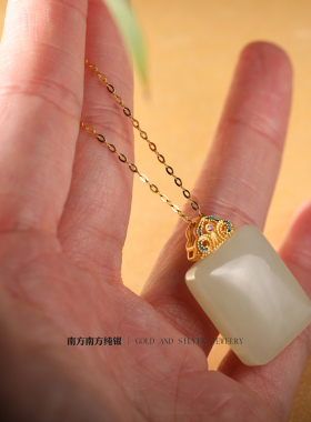 纯银无事牌项链毛衣链和田玉吊坠