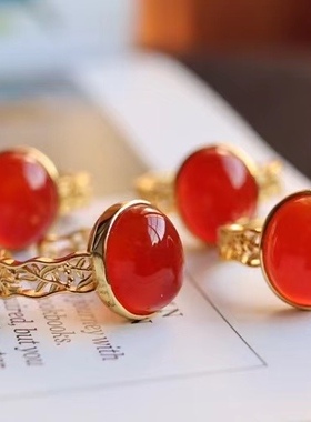 轻奢玲珑南红玛瑙女款民族风戒指
