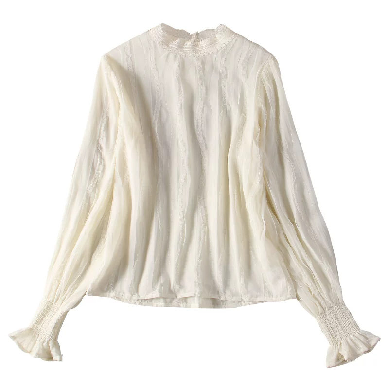 Lace silk body-friendly autumn thin megaphone, sweater, french style, high collar