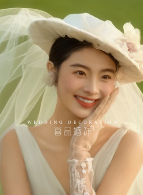 法式新娘礼帽花朵连纱外景样片