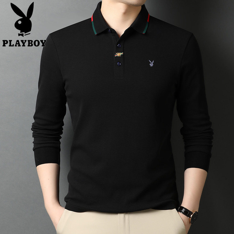 花花公子长袖男士新品潮款polo衫 playboy袋鼠T恤