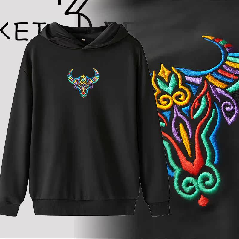 手绘牛年刺绣本命年男女炸街卫衣 j3d卫衣