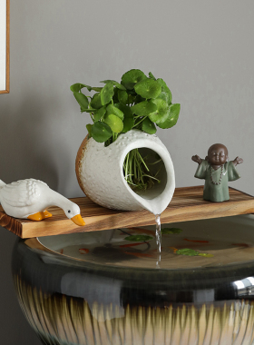 中式陶瓷鱼缸循环小号开口流水配件庭院花园造景摆件过滤整套配件