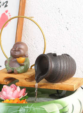 流水鱼缸增氧造景配件装饰品陶罐