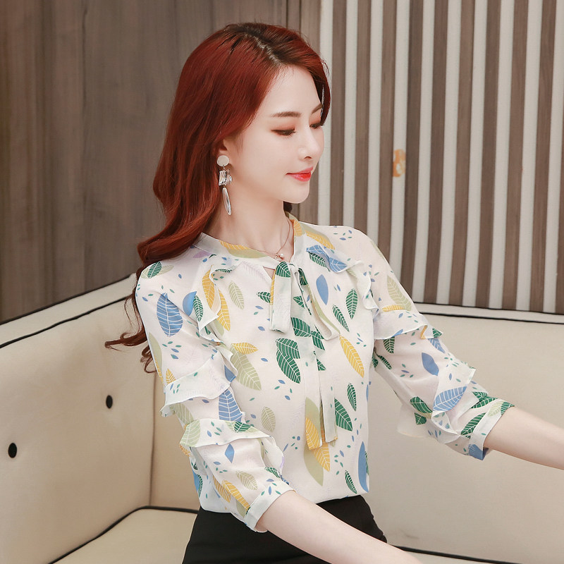 碎花雪纺2020春夏新款很仙的衬衫 范姆度蕾丝衫/雪纺衫