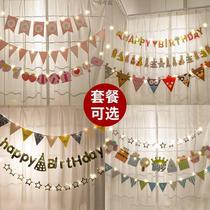 Birthday Color Banner Interior Dress Happy Birthday Pull Flag Banner With Light Arrangement Banner Girls Decorate