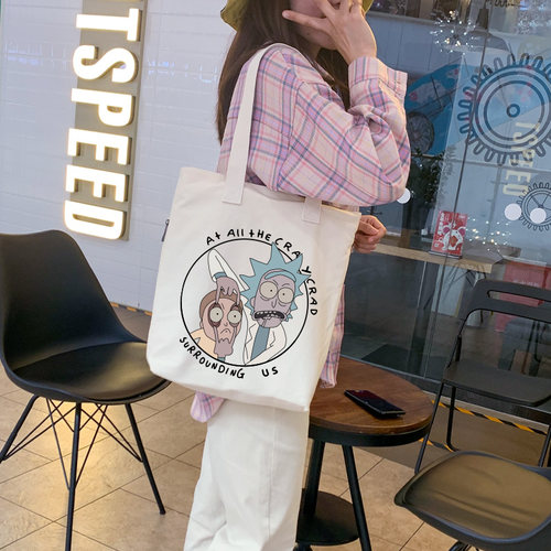 瑞克和莫蒂学生帆布包布单肩包手提包袋斜挎包手拎手拎购物袋 - 图3