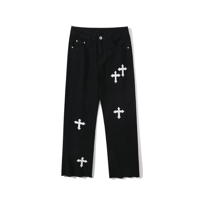 Non -tide -not -close high street American cross shelf black jeans men's loose micro -horn vibe hip hip -hop thin pants