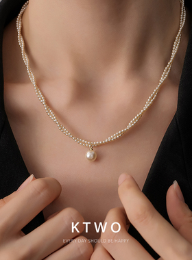 双层缠绕大珍珠吊坠毛衫项链女轻奢珍珠链设计时尚秋冬毛衣锁骨链