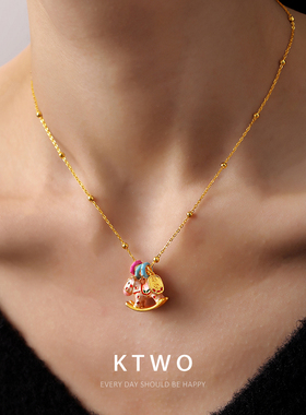 2026粉色滴釉小马项链小众女生新中式设计时尚锁骨链新款配饰礼物