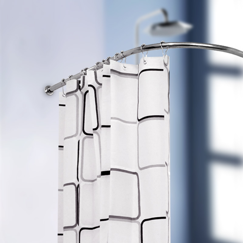 挑三拣四卫生间浴室套装304不锈钢L型弧形浴帘杆+浴帘+金属环包邮 - 图0