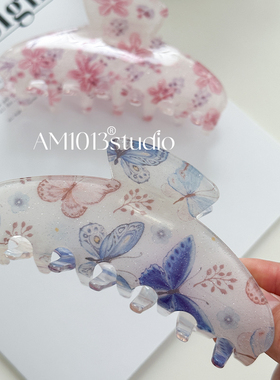 AM1013抓夹醋酸唯美布纹花蝶发抓