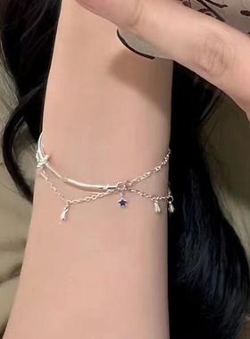 半镯星星流苏手链深蓝色星星吊坠水滴简约链条感手镯夏天手饰