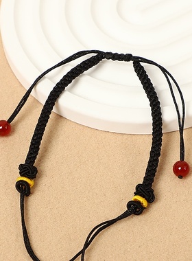 新款手工编织手链半成品可穿珠黄金配件diy手绳情侣款红绳带尾珠