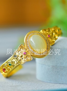 新疆天然和田玉白玉蝴蝶手环手镯