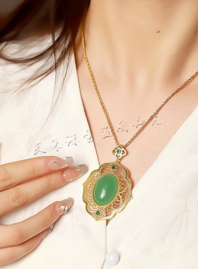 新疆金丝玉东陵玉吊坠项链锁骨链
