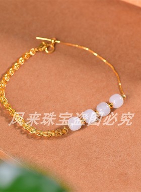 新疆天然和田玉白玉老型珠手链