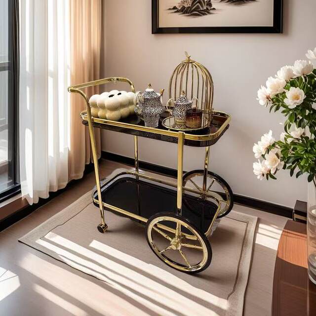 Light luxury dining car storage rack Living room Bedroom Bathroom Mobile cart Sofa side bar tea cart