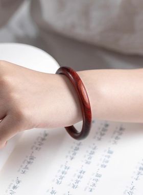 涛天然黑檀木手镯女款绿檀血檀紫光檀素圈文玩檀香木镯子木手镯