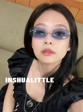 INSHUA 6/16  Jennie同款26s新款透蓝色无框太阳眼镜太阳眼镜