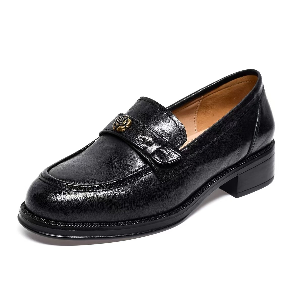 山茶花厚底乐福鞋女2026春季新款羊皮英伦风真皮小皮鞋一脚蹬单鞋,淘宝优惠券,粉丝福利购,淘宝优惠卷