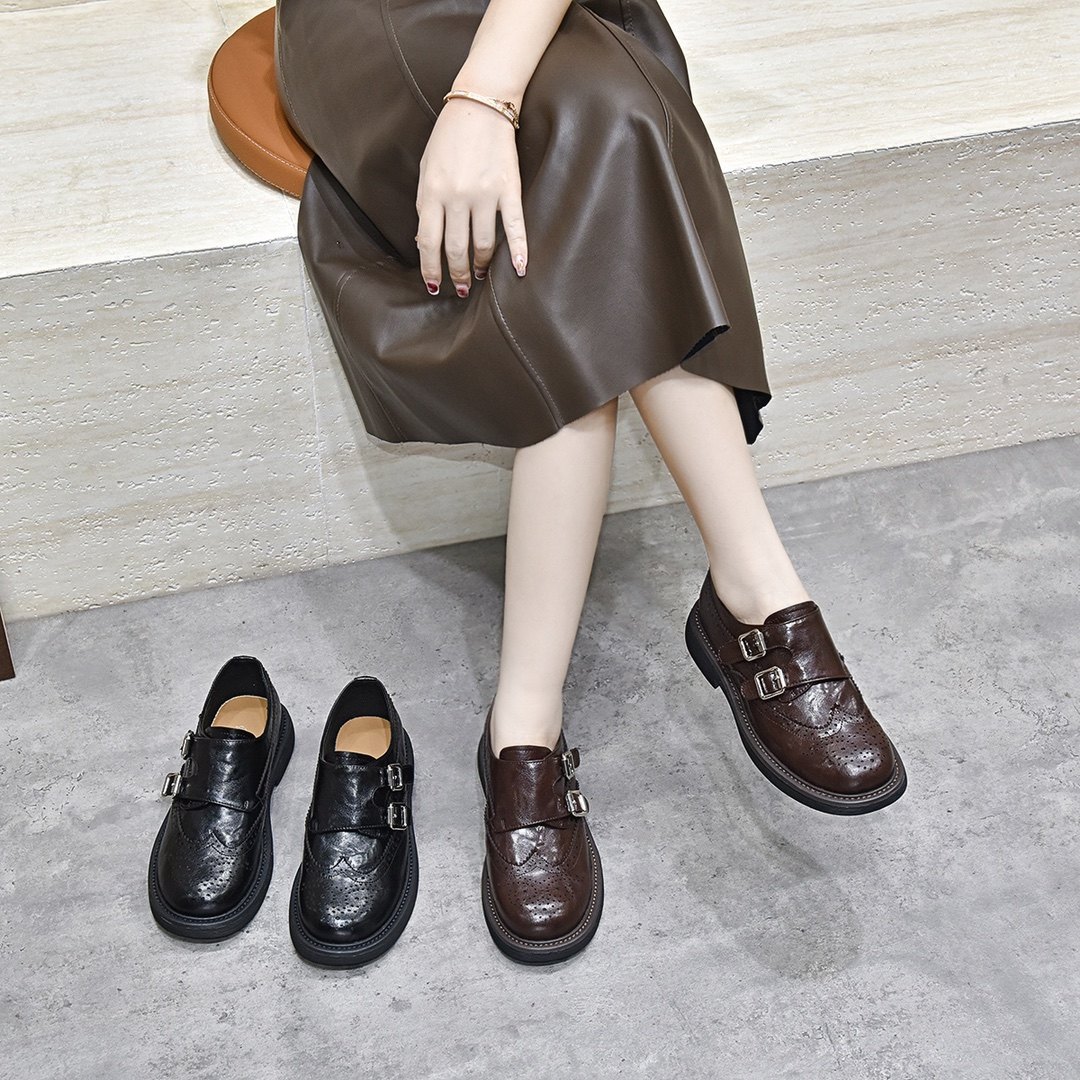 羊皮布洛克乐福鞋女2025新款复古真皮英伦学院风厚底百搭懒人单鞋,淘宝优惠券,粉丝福利购,淘宝优惠卷