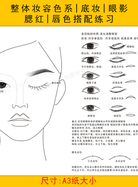 化妆妆容眉毛脸型眼影唇色彩搭配设计练习眉形彩妆练习本手稿图纸