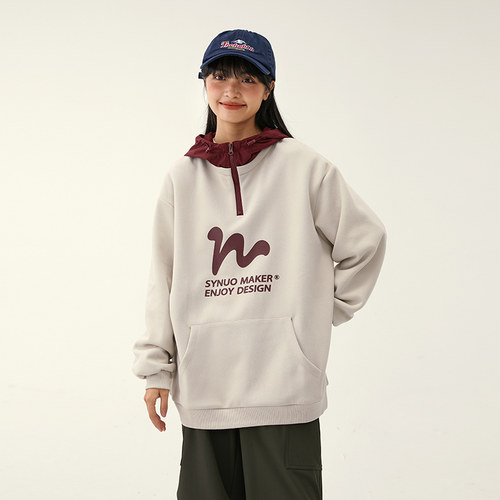诺诺公主S1N初中生冬连帽立领卫衣女美式学院休闲保暖青少年上衣 - 图1