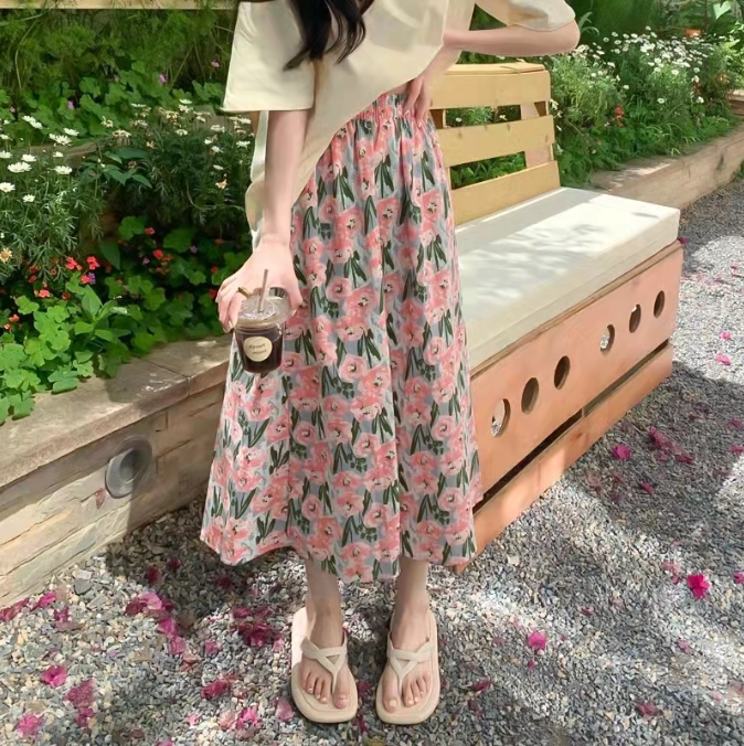 【多花色】复古港味法式碎花半身裙
