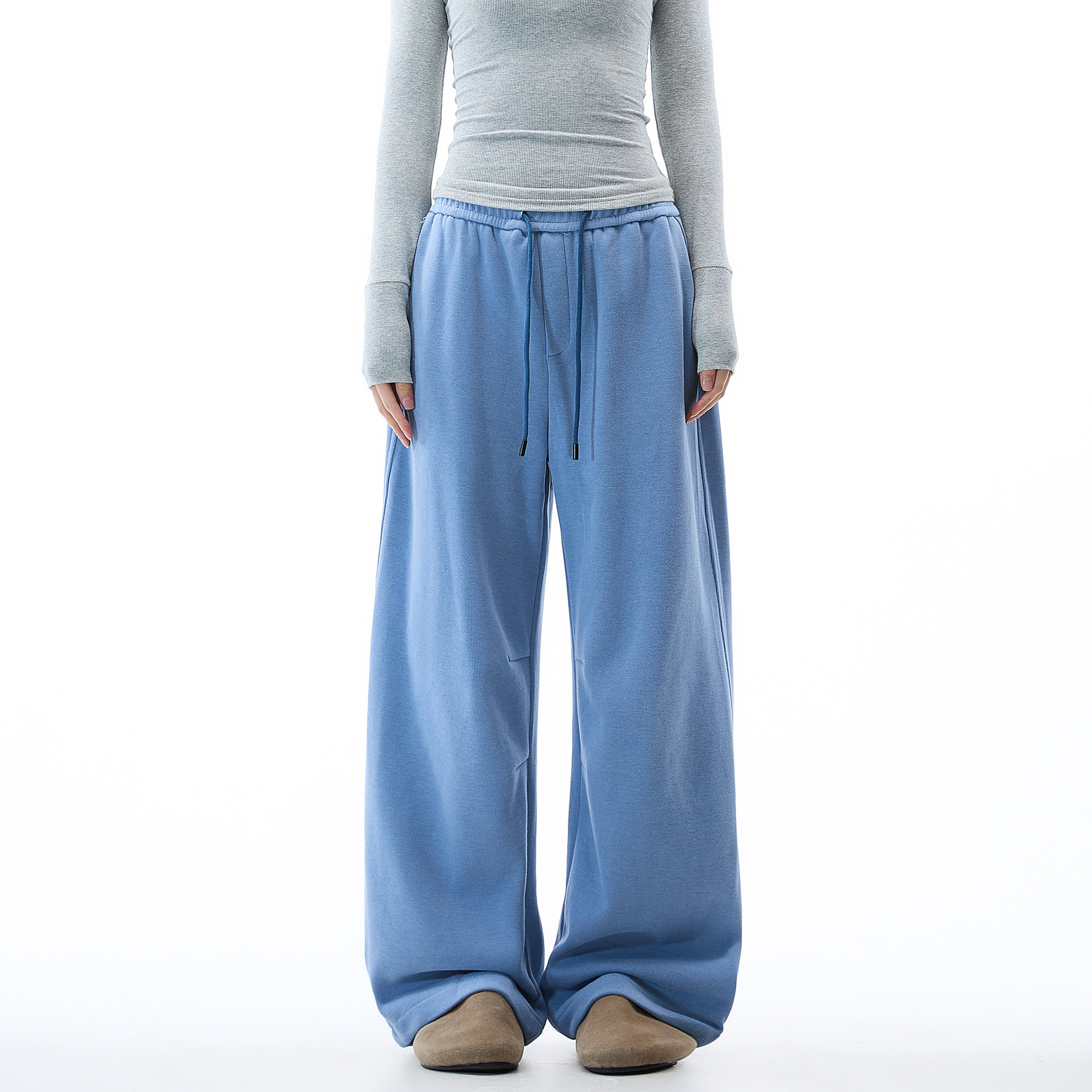 美式复古蓝色慵懒风直筒卫裤女秋冬新款宽松阔腿裤休闲拖地长裤子,淘宝优惠券,粉丝福利购,淘宝优惠卷