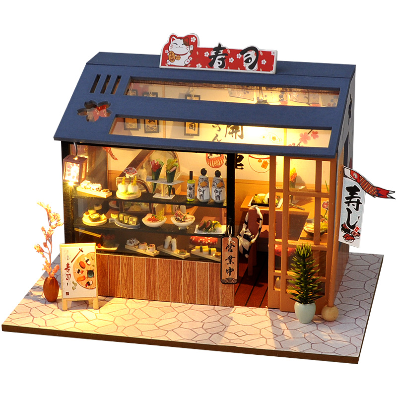diy小屋手工制作日式寿司店房子拼装建筑微缩模型玩具生日礼物女