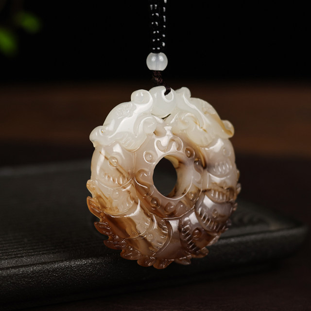 Pure natural Hetian jade sugar white jade zodiac dragon pendant for men and women double dragons playing with beads pendant jade peace buckle necklace