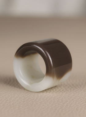 新疆和田玉且末糖白扳指天然玉石且末料糖黄圈口简约男士礼物戒指