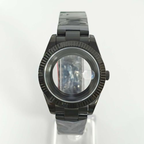 手表配件41mm电镀全黑表壳+三株滚珠带透底蓝宝镜面适装8285机芯 - 图0