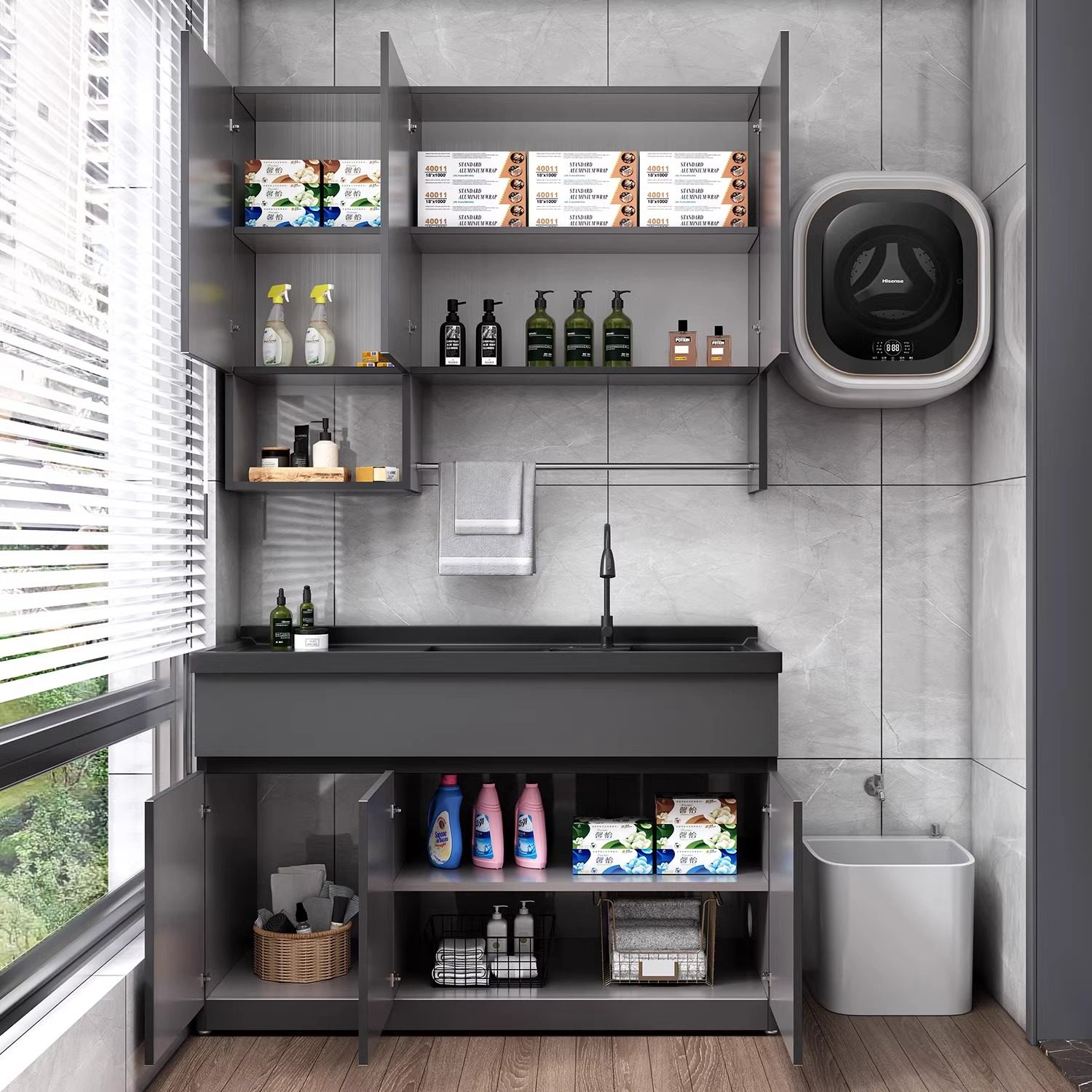 定制304不锈钢阳台洗衣池柜家用一体组合带搓衣板石英石双下水盆,淘宝优惠券,粉丝福利购,淘宝优惠卷