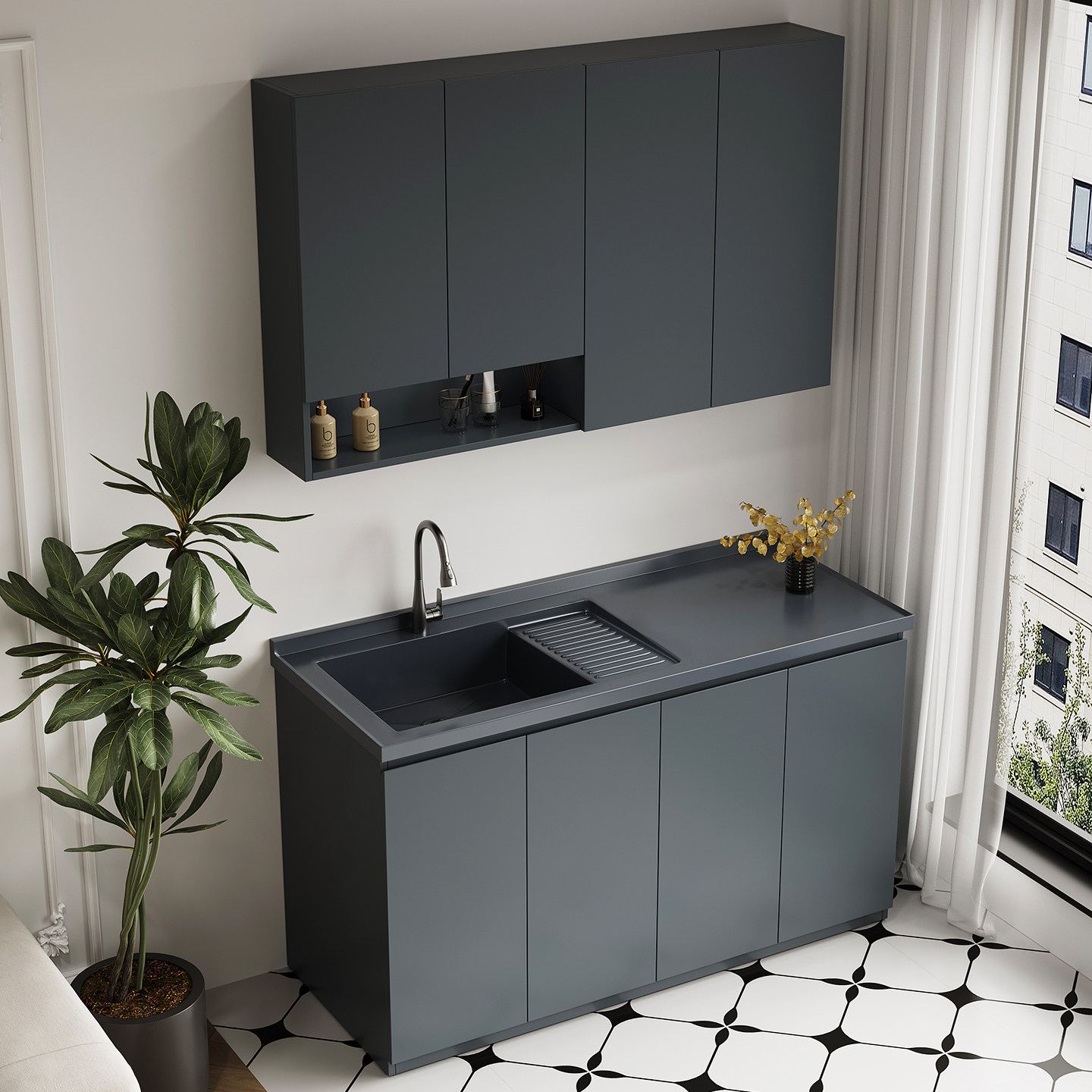 新款304不锈钢洗衣盆柜阳台带搓衣板洗衣池一体家用切角包管定制,淘宝优惠券,粉丝福利购,淘宝优惠卷