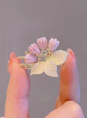 精致花朵珍珠小号发夹女